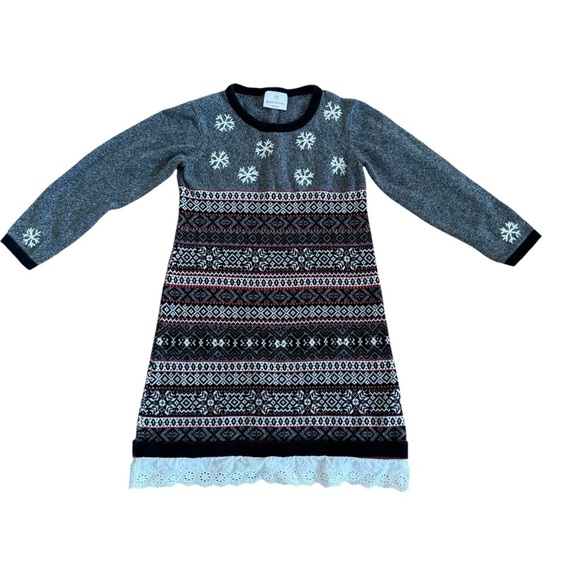 Hanna Andersson Sweater Dress Fair Isle Snowflakes Nordic Knit Girls 5T - Picture 1 of 7
